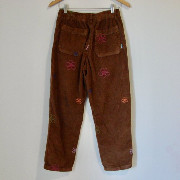 Urban Outfitters Brown Corduroy Beach Pant Floral Embroidered Ankle Crop Small - Picture 10 of 15
